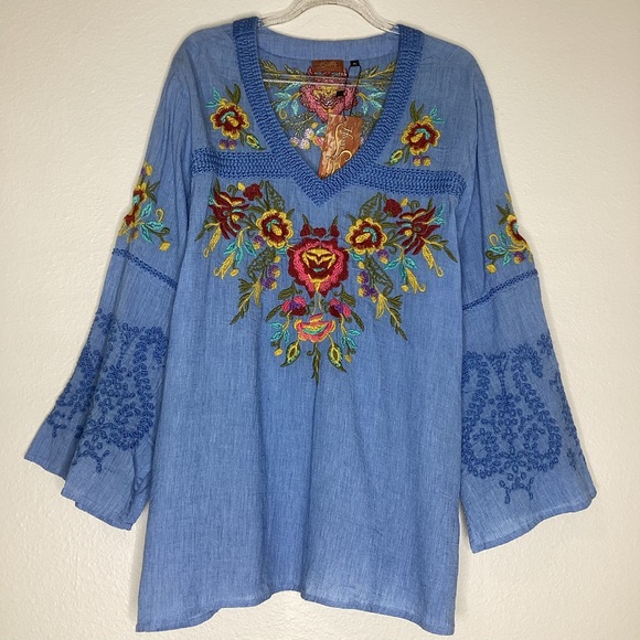 Scully Tops - Scully NEW Embroidered Chambray Blouse Bell Sleeves NWT XL
